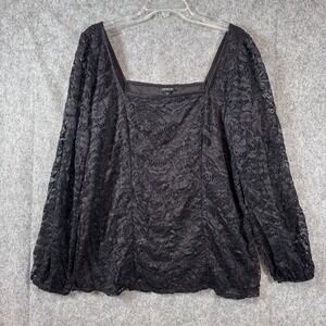 Torrid Lace Sweetheart Top Square Neck Black Plus Size 3X Long Sleeve Whimsigoth